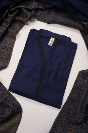 Rozi - Kurta Style -Loose Fit Linen Outfit 2 Piece - Ready to Wear -  SB-220 Navy Blue