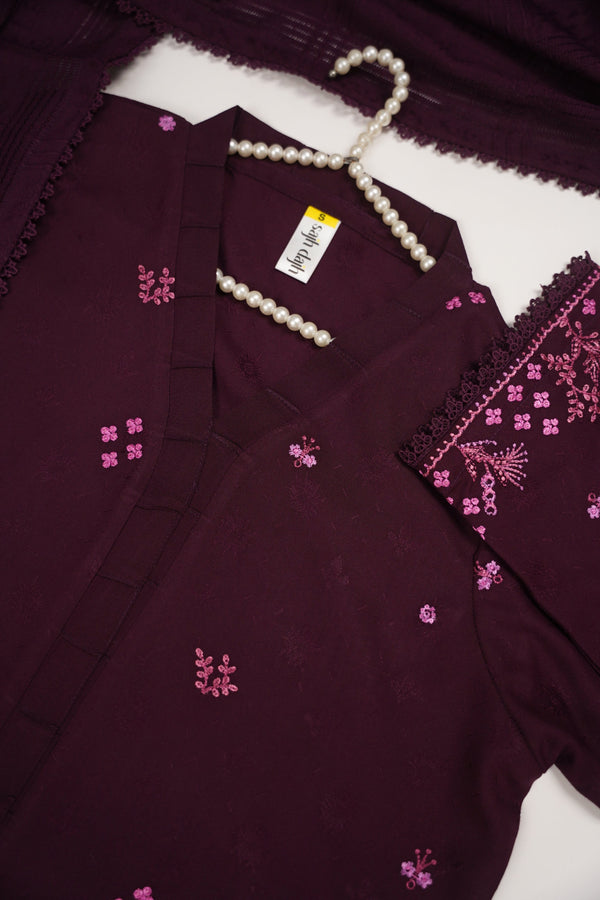 Rozi - Exclusive Embroidered Dhanak Outfit with Shawl - Ready to Wear - SB218