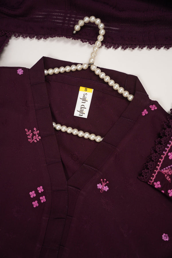 Rozi - Exclusive Embroidered Dhanak Outfit with Shawl - Ready to Wear - SB218