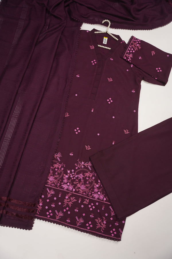 Rozi - Exclusive Embroidered Dhanak Outfit with Shawl - Ready to Wear - SB218