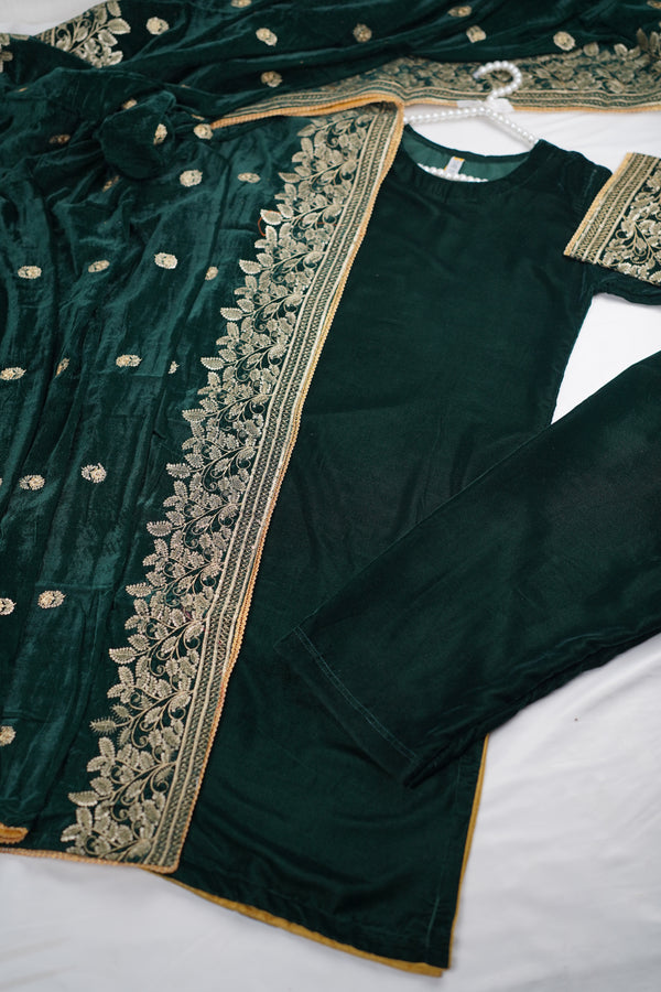 Muhazib - Luxury Sequin Velvet Suit with Velvet Shawl - Warm Fabric - Winter Collection