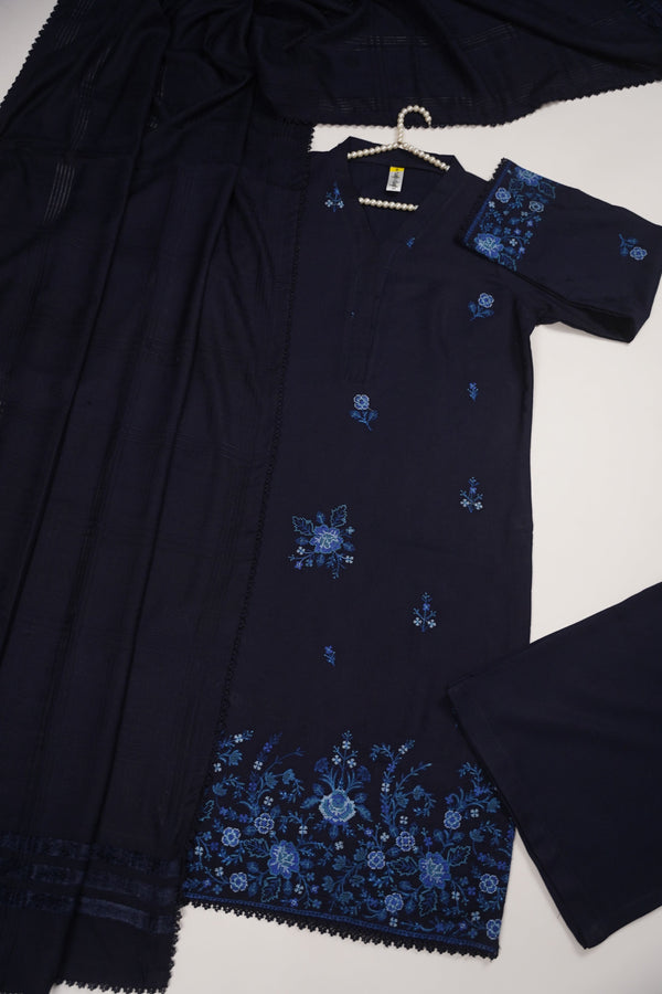 Rozi - Exclusive Embroidered Dhanak Outfit with Shawl - Ready to Wear - SB220