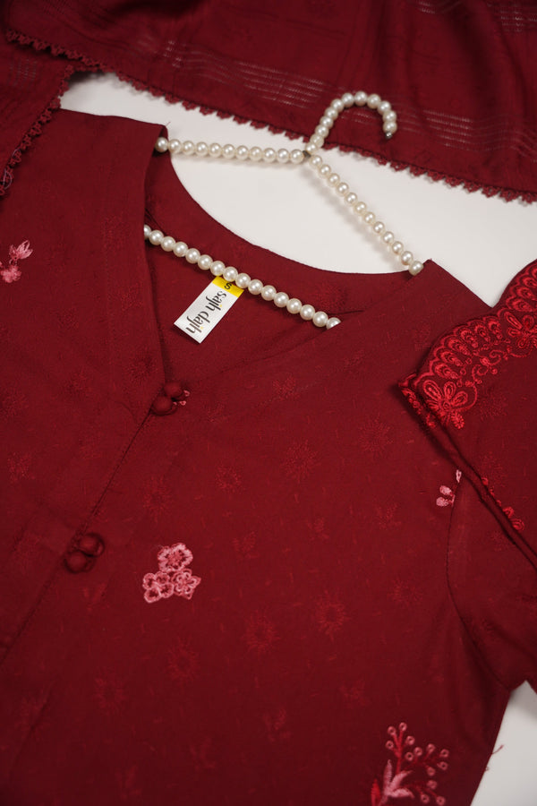 Rozi - Exclusive Embroidered Dhanak Outfit with Shawl - Ready to Wear - SB219