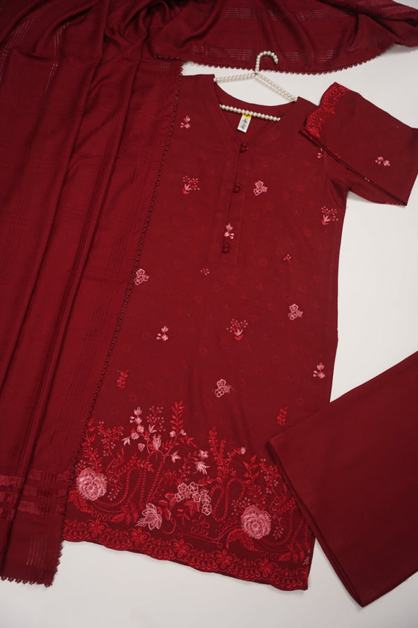 Rozi - Exclusive Embroidered Dhanak Outfit with Shawl - Ready to Wear - SB219