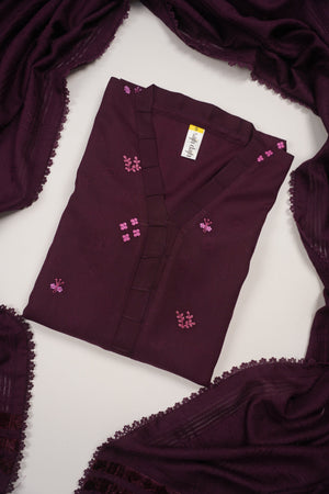 Rozi - Exclusive Embroidered Dhanak Outfit with Shawl - Ready to Wear - SB218