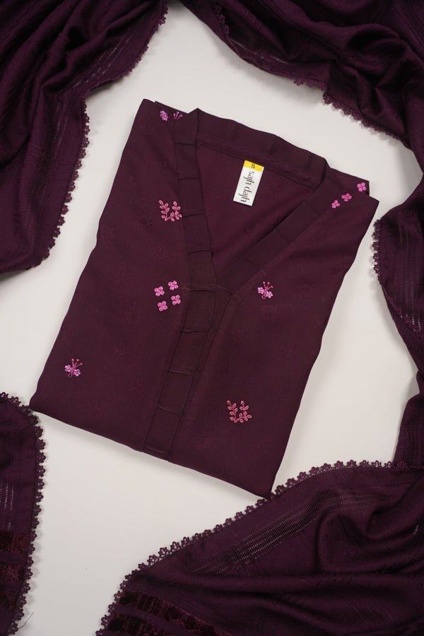 Rozi - Exclusive Embroidered Dhanak Outfit with Shawl - Ready to Wear - SB218