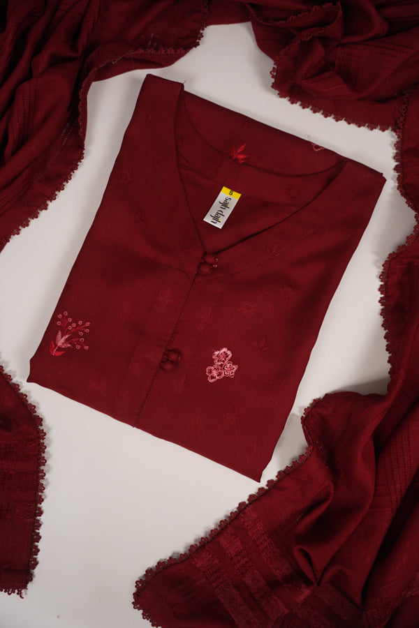 Rozi - Exclusive Embroidered Dhanak Outfit with Shawl - Ready to Wear - SB219