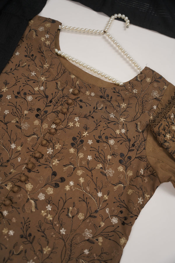 Rozi - Exclusive Embroidered Dhanak  Outfit with  Shawl - Ready to Wear - SB223