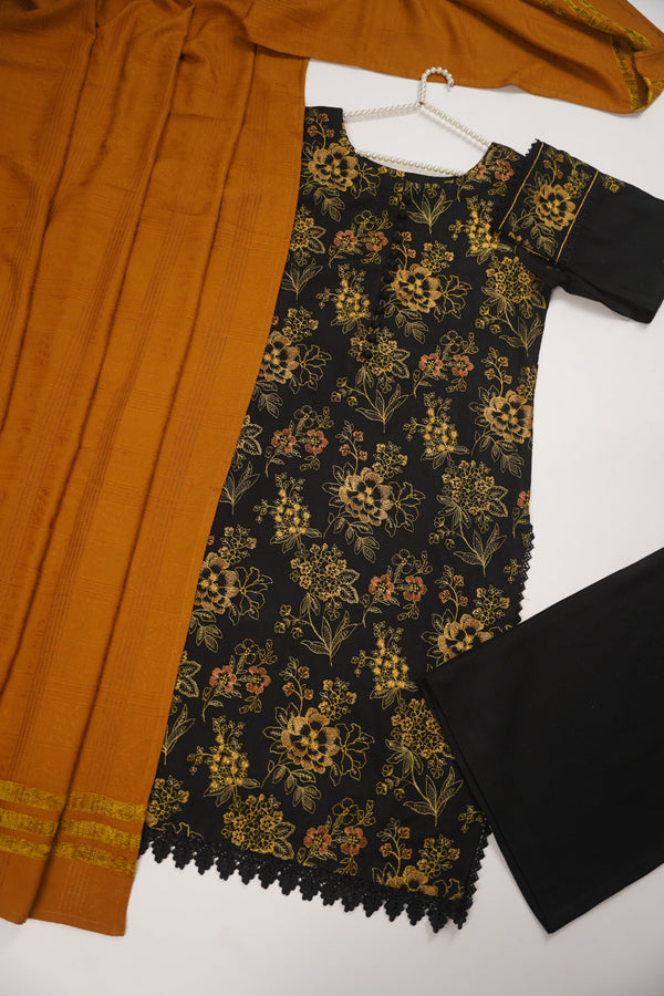 Rozi - Exclusive Embroidered Dhanak  Outfit with  Shawl - Ready to Wear - SB222