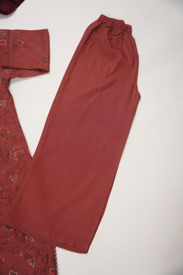 Rozi - Exclusive Embroidered Dhanak  Outfit with  Shawl - Ready to Wear - SB225