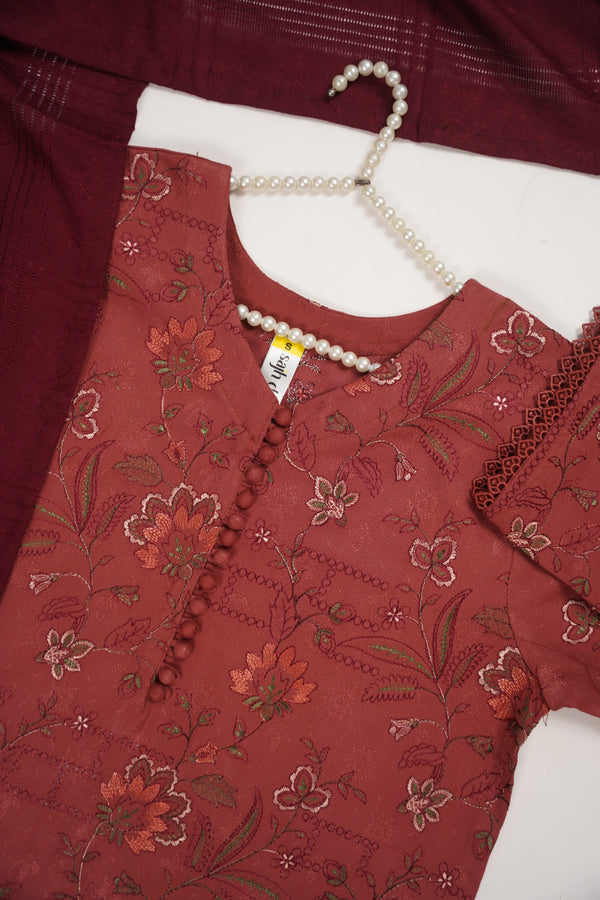 Rozi - Exclusive Embroidered Dhanak  Outfit with  Shawl - Ready to Wear - SB225