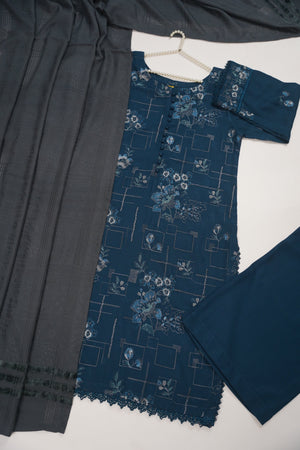 Rozi - Exclusive Embroidered Dhanak  Outfit with  Shawl - Ready to Wear - SB226