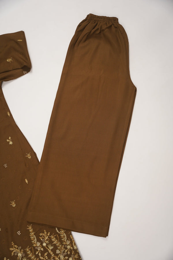 Rozi - Exclusive Embroidered Dhanak  Outfit with  Shawl - Ready to Wear - SB224