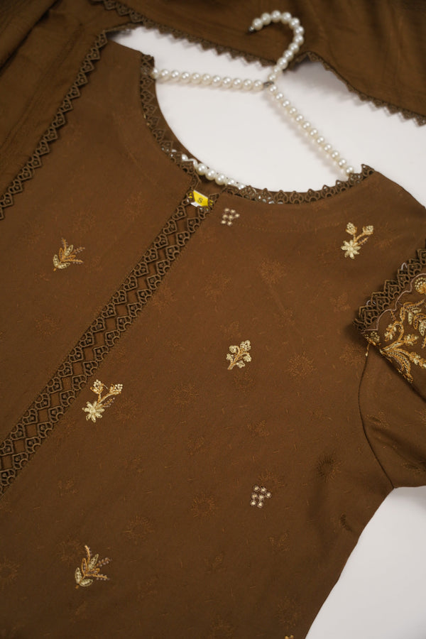 Rozi - Exclusive Embroidered Dhanak  Outfit with  Shawl - Ready to Wear - SB224