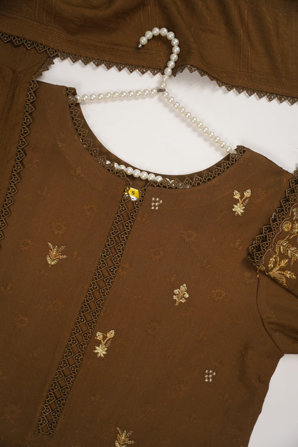 Rozi - Exclusive Embroidered Dhanak  Outfit with  Shawl - Ready to Wear - SB224