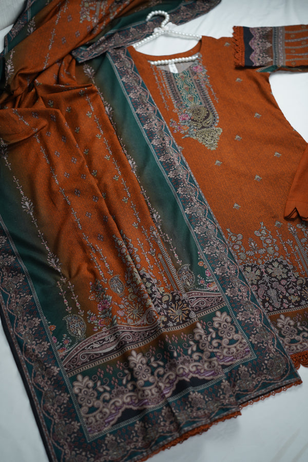 Rozi - Kashmira Wool Printed Suit with Shawl - Warm Fabric - Winter Collectionm,