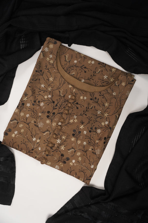 Rozi - Exclusive Embroidered Dhanak  Outfit with  Shawl - Ready to Wear - SB223