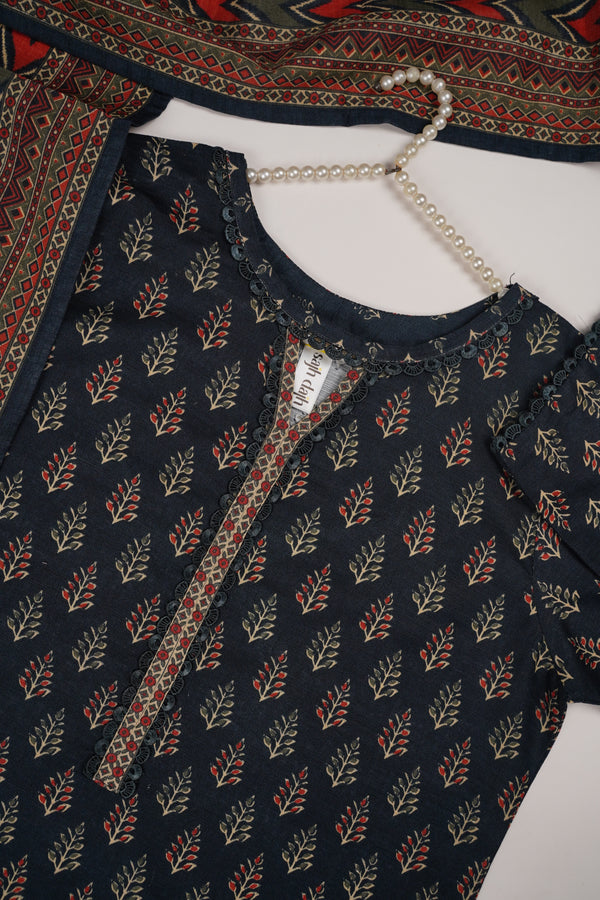 Bin Saeed by SajhDajh - Exclusive Khaddar Outfit with  Shawl - Ready to Wear - PD171 Blue