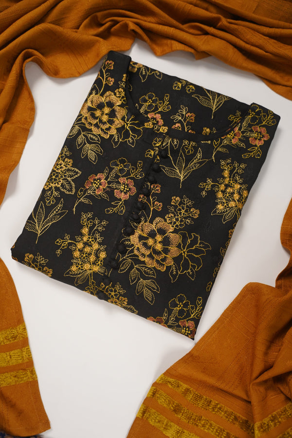 Rozi - Exclusive Embroidered Dhanak  Outfit with  Shawl - Ready to Wear - SB222