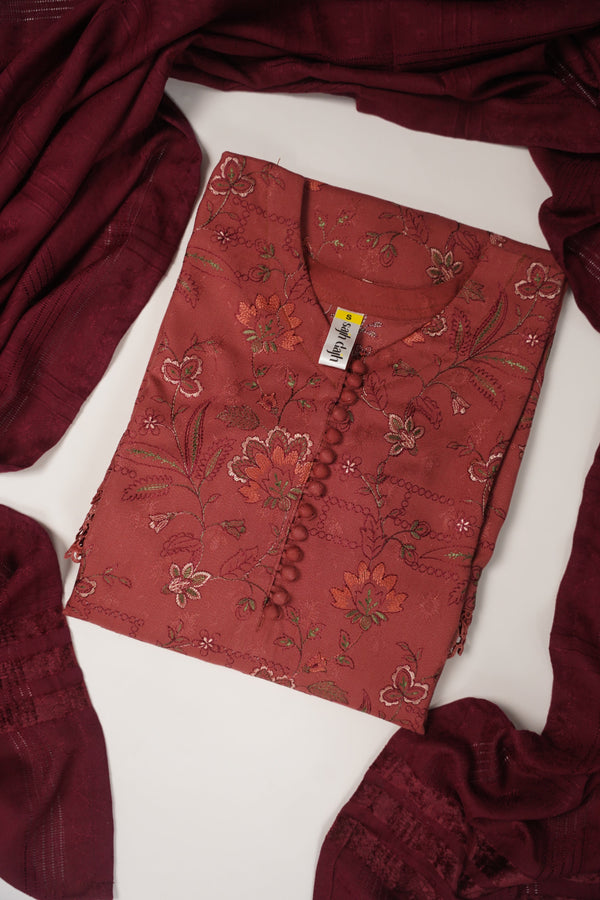 Rozi - Exclusive Embroidered Dhanak  Outfit with  Shawl - Ready to Wear - SB225