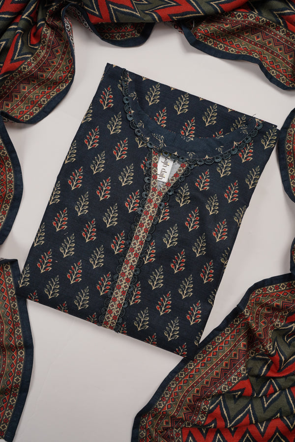 Bin Saeed by SajhDajh - Exclusive Khaddar Outfit with  Shawl - Ready to Wear - PD171 Blue
