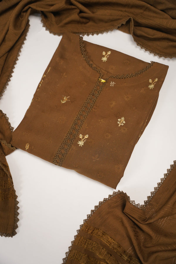 Rozi - Exclusive Embroidered Dhanak  Outfit with  Shawl - Ready to Wear - SB224