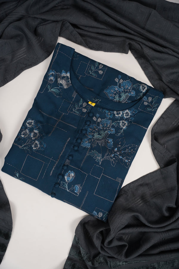 Rozi - Exclusive Embroidered Dhanak  Outfit with  Shawl - Ready to Wear - SB226