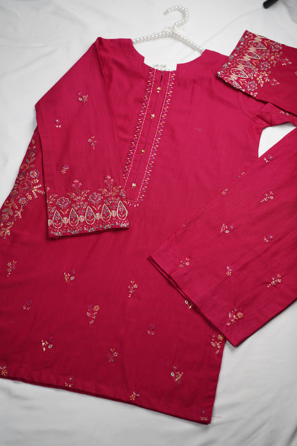 Muhazzib - Sequin Embroidered Khaddar with Plazzo Bottoms in Pink - Ready to Wear