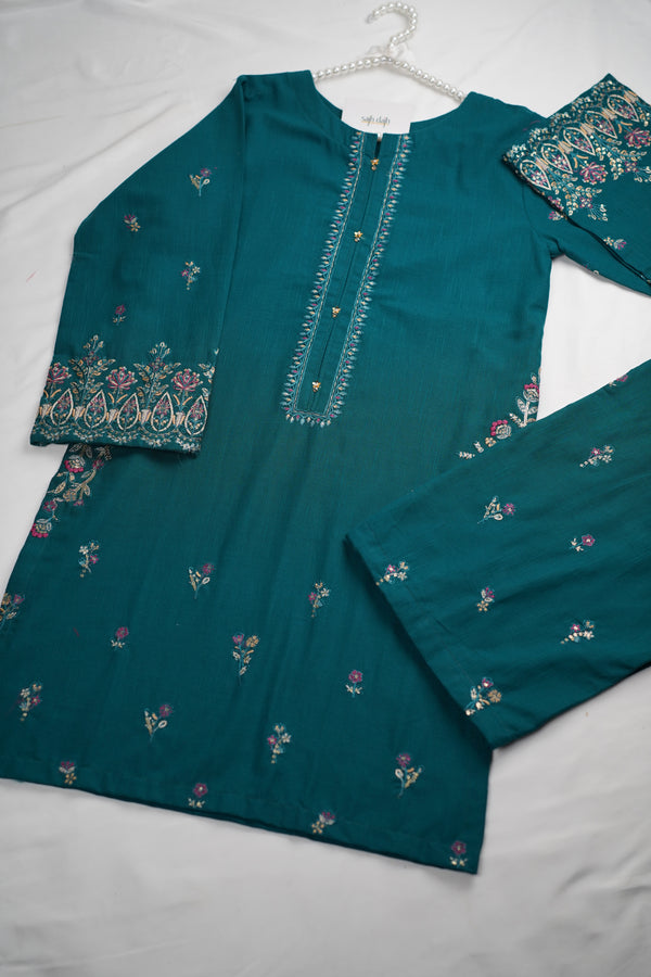 Muhazzib - Sequin Embroidered Khaddar with Plazzo Bottoms - Ready to Wear