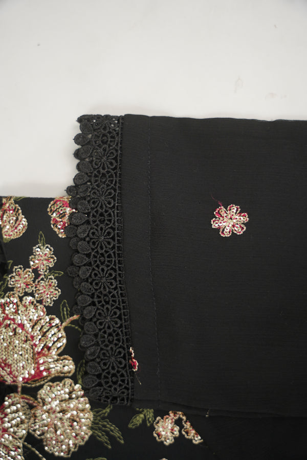 Husan e Jahan - Luxury Chiffon Outfit with Chiffon Dupatta - Ready to Wear - V2 - Eid25 - 07 - HEJBlack-V207