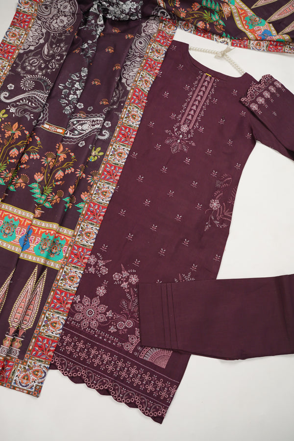 Rozi - Exclusive Embroidered Khaddar Outfit with Shawl - Ready to Wear - Warm Fabric