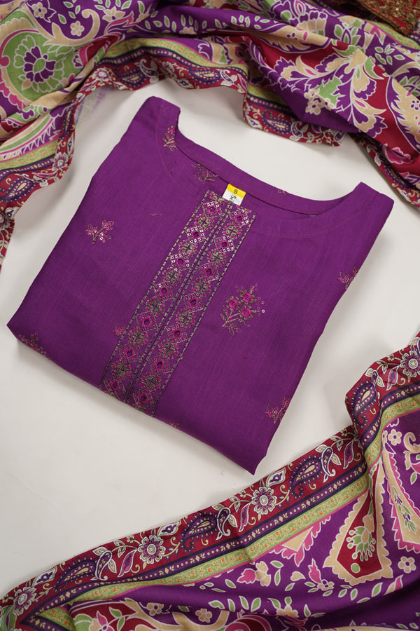 Rozi - Exclusive Embroidered Khaddar Outfit with Shawl - Ready to Wear - Warm Fabric