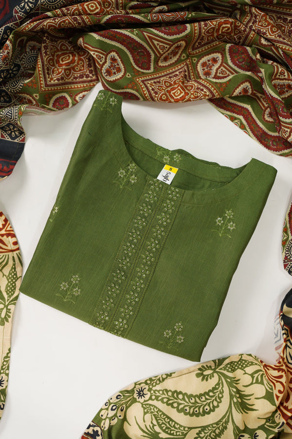 Rozi - Exclusive Embroidered Khaddar Outfit with Shawl - Ready to Wear - Warm Fabric