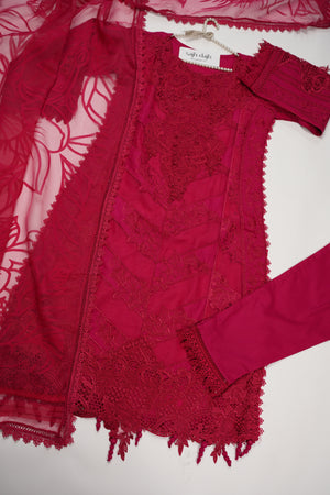 Maria B Inspired-Luxury Embroidered  cotton Lawn Outfit with Organza Dupatta - Ready to Wear PD073