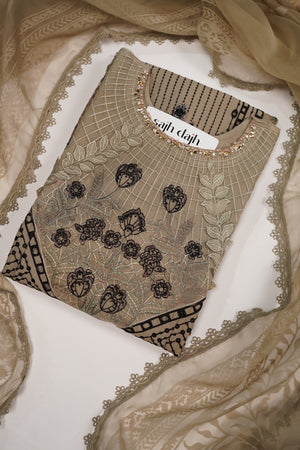 Maria B Inspired-Luxury Embroidered  cotton Lawn Outfit with Organza Dupatta - Ready to Wear PD074