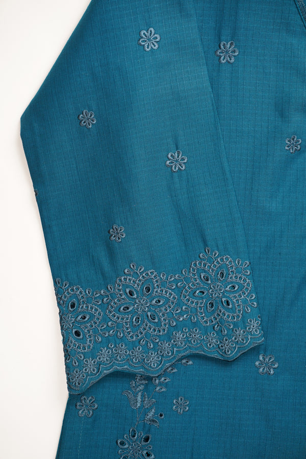 Muhazzib - Embroidered Slub Cotton Shirt with Trouser - Ready to Wear
