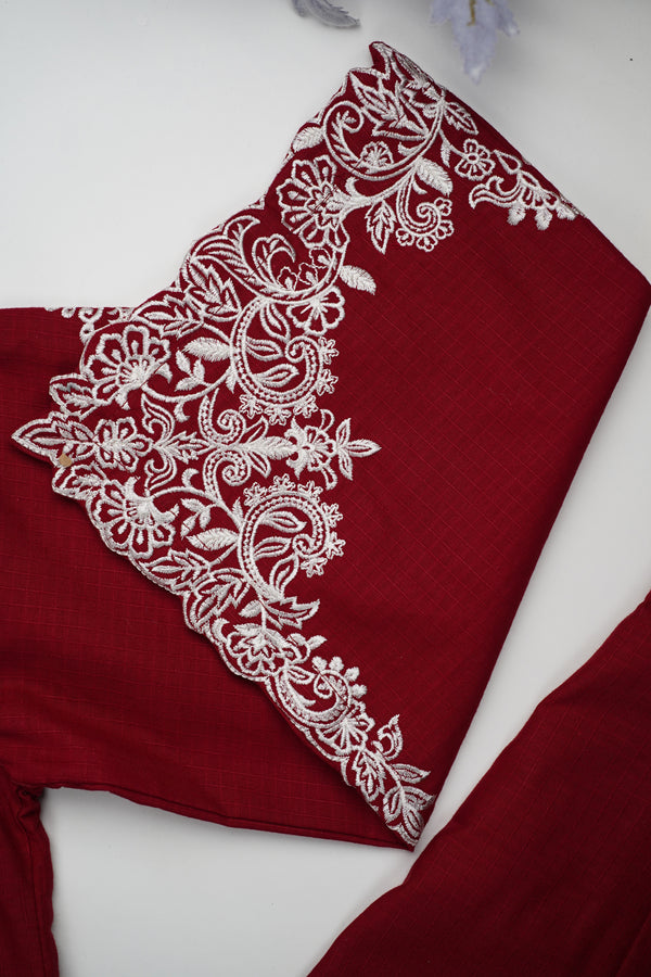 Muhazzib - Embroidered Slub Cotton Shirt with Trouser - Ready to Wear