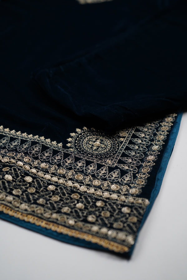 Rozi - Luxury Velvet Outfit with Embroidered Velvet Shawl - {Zinc}