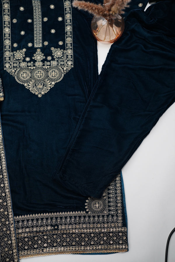 Rozi - Luxury Velvet Outfit with Embroidered Velvet Shawl - {Zinc}