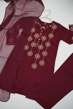 پیاری بیٹی - Kids Festive Collection Outfit with Trouser and Dupatta - Ready to Wear