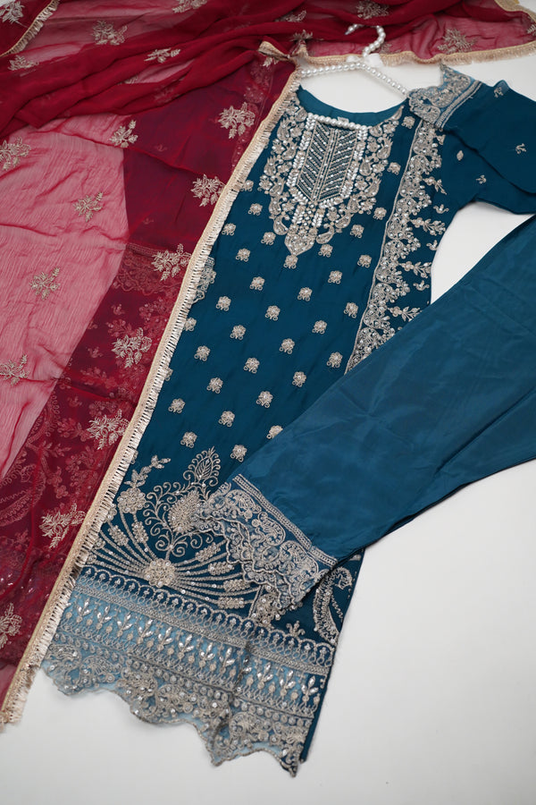 Chiffon Budget Wear Suit with Chiffon Dupatta - Ready to Wear - No Refund No Exchange - Final Sale Item