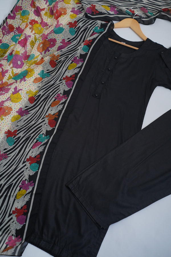 Budget Wear - Linen Printed Suit with Chiffon Dupatta  - Ready to Wear