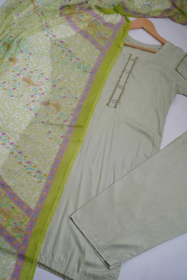 Budget Wear - Linen Printed Suit with Chiffon Dupatta  - Ready to Wear