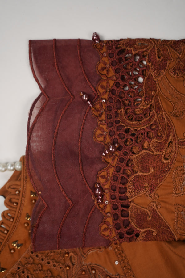 Maria B Inspired-Luxury Embroidered  cotton Lawn Outfit with Net Dupatta - Ready to Wear   PD077