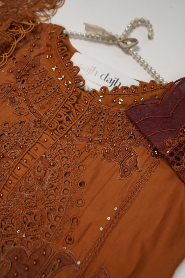 Maria B Inspired-Luxury Embroidered  cotton Lawn Outfit with Net Dupatta - Ready to Wear   PD077