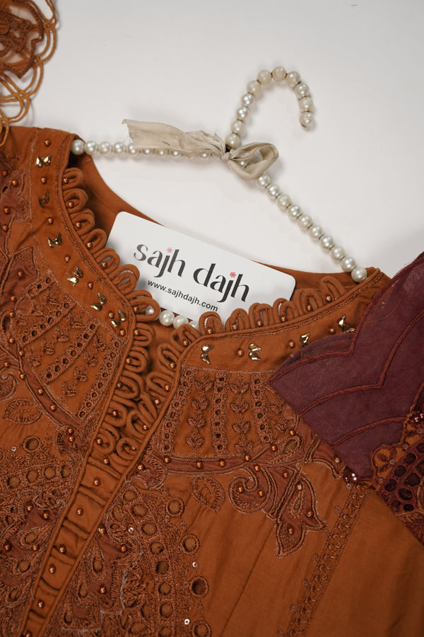 Maria B Inspired-Luxury Embroidered  cotton Lawn Outfit with Net Dupatta - Ready to Wear   PD077