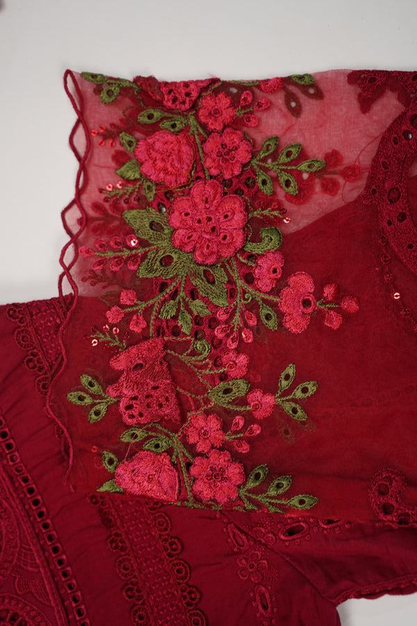 Maria B Inspired-Luxury Embroidered  cotton Lawn Outfit with Net Dupatta - Ready to Wear   PD079