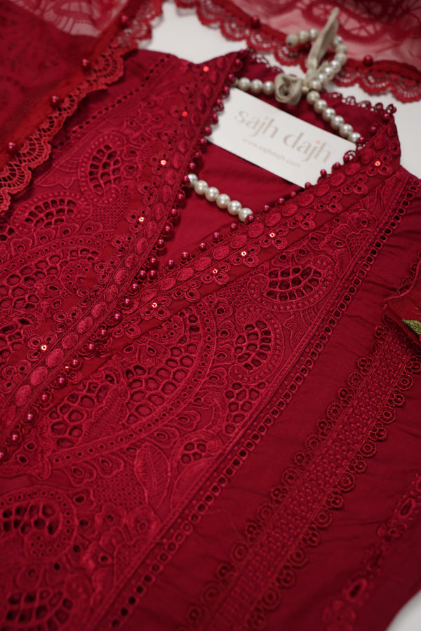 Maria B Inspired-Luxury Embroidered  cotton Lawn Outfit with Net Dupatta - Ready to Wear   PD079