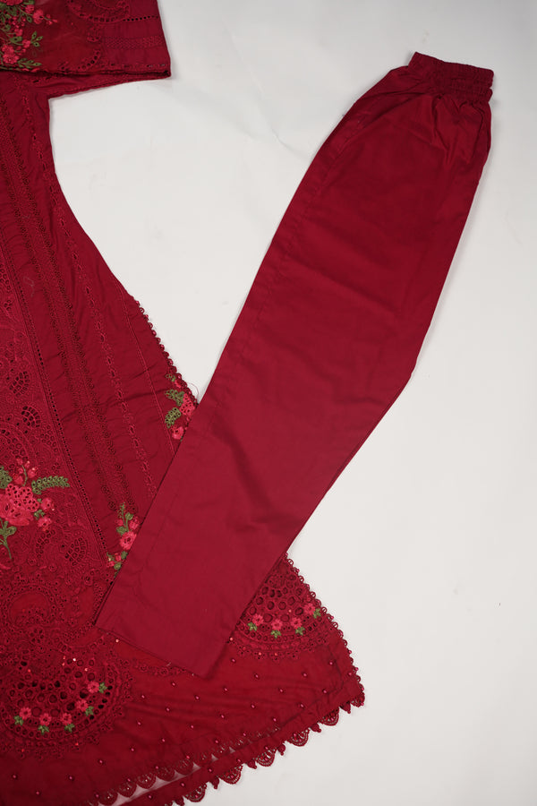 Maria B Inspired-Luxury Embroidered  cotton Lawn Outfit with Net Dupatta - Ready to Wear   PD079
