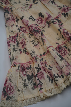 Floral Print Tiered Girls Lace Trim Dress (3-11 years)